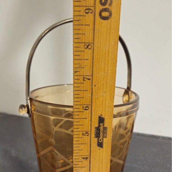 Art Deco Pink Etched Glass Ice Bucket Diamond Floral Pattern VTG Barware Metal - Picture 9 of 10